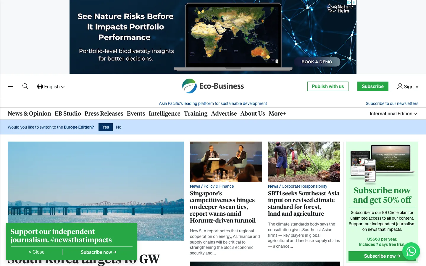 Screenshot of the Eco-Business homepage
