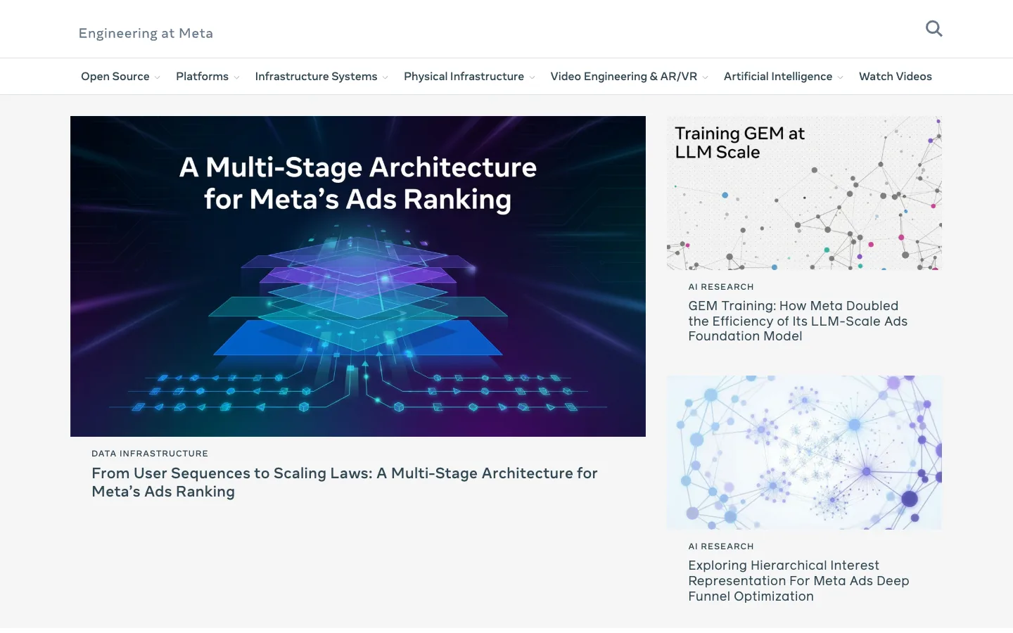 Screenshot of the Engineering at Meta homepage