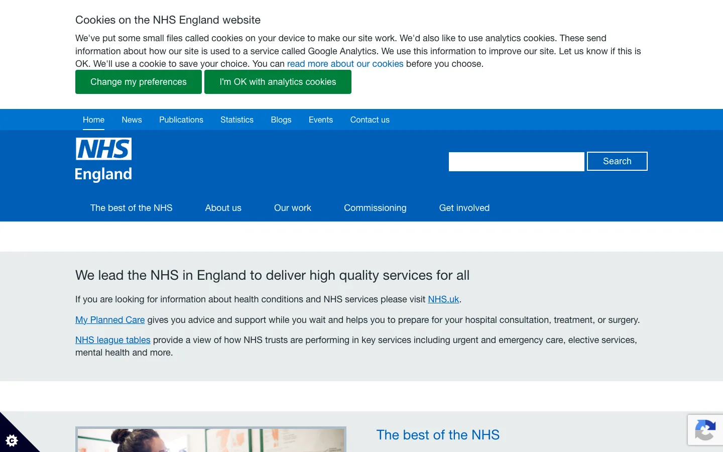 Screenshot of the NHS News homepage