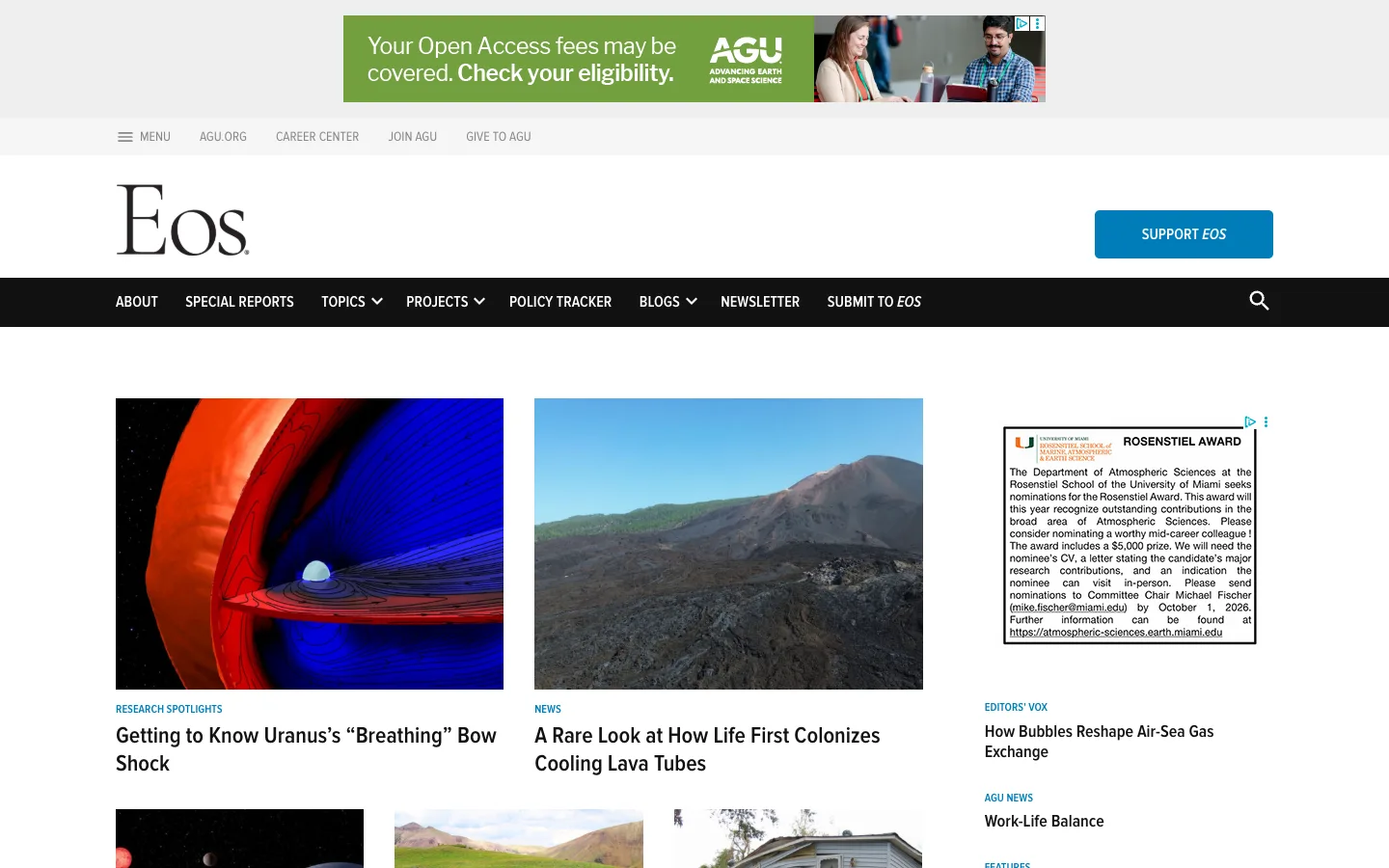 Screenshot of the Eos homepage