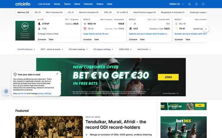 ESPNcricinfo homepage