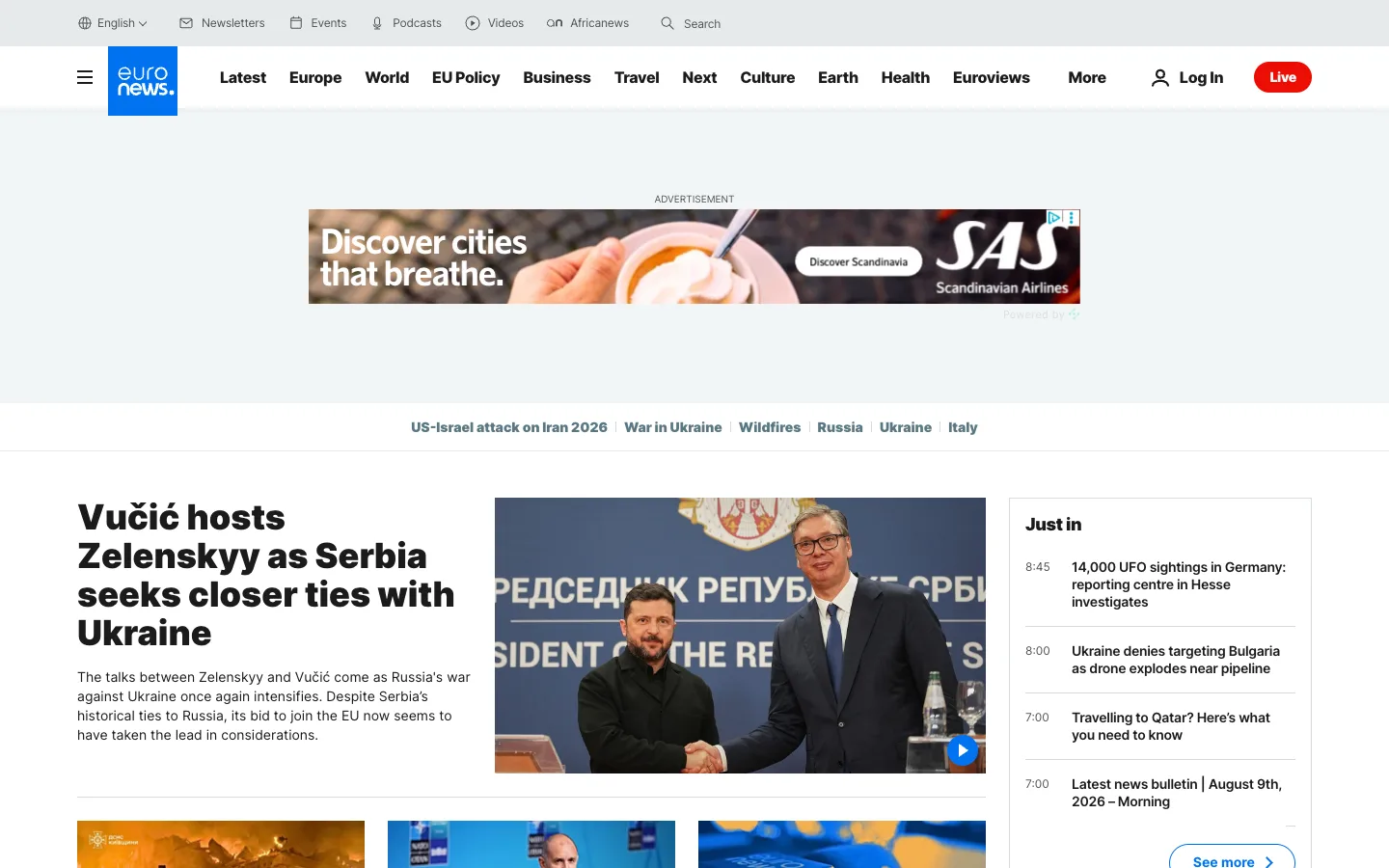 Screenshot of the Euronews homepage