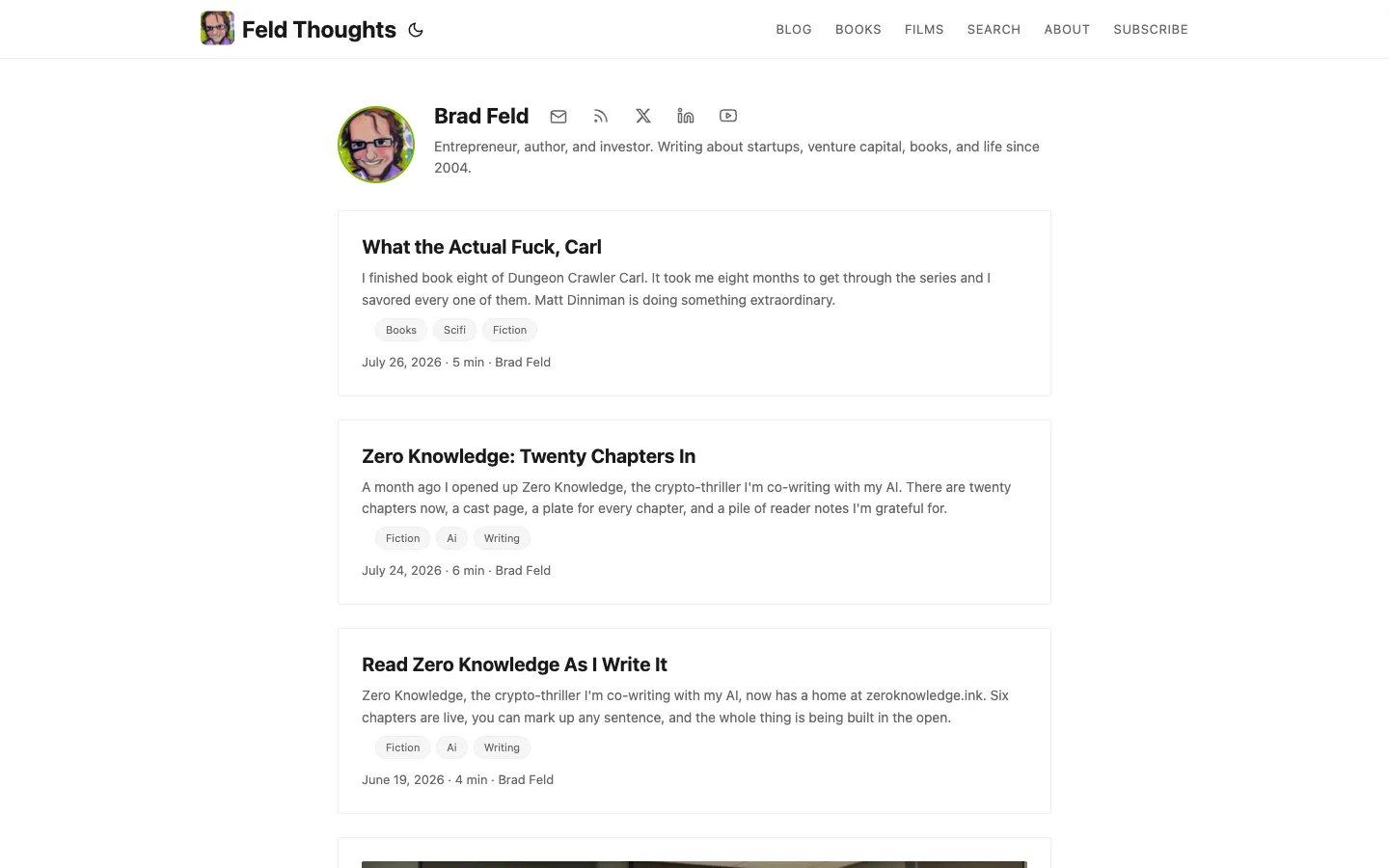 Screenshot of the Feld Thoughts homepage