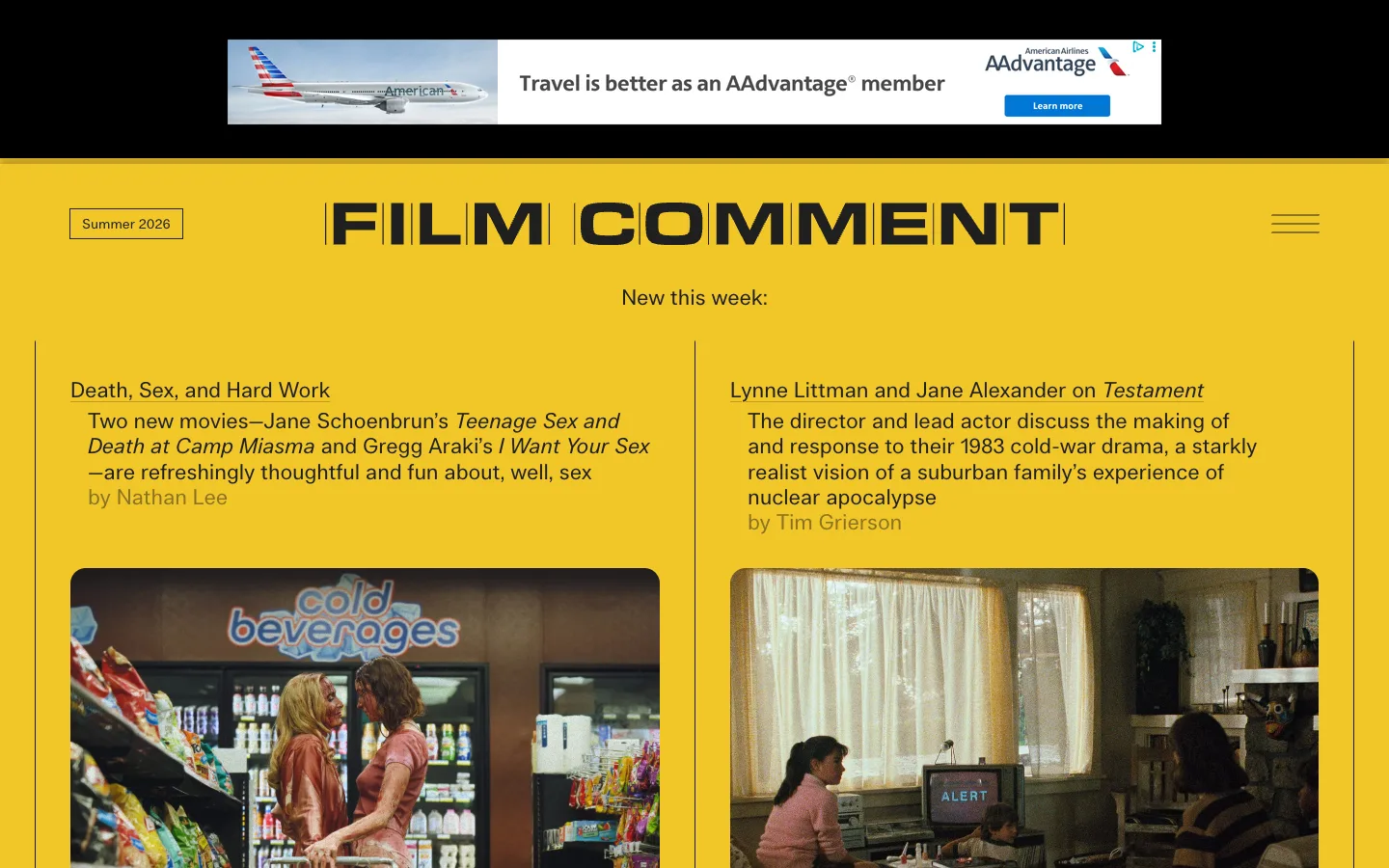 Screenshot of the Film Comment homepage