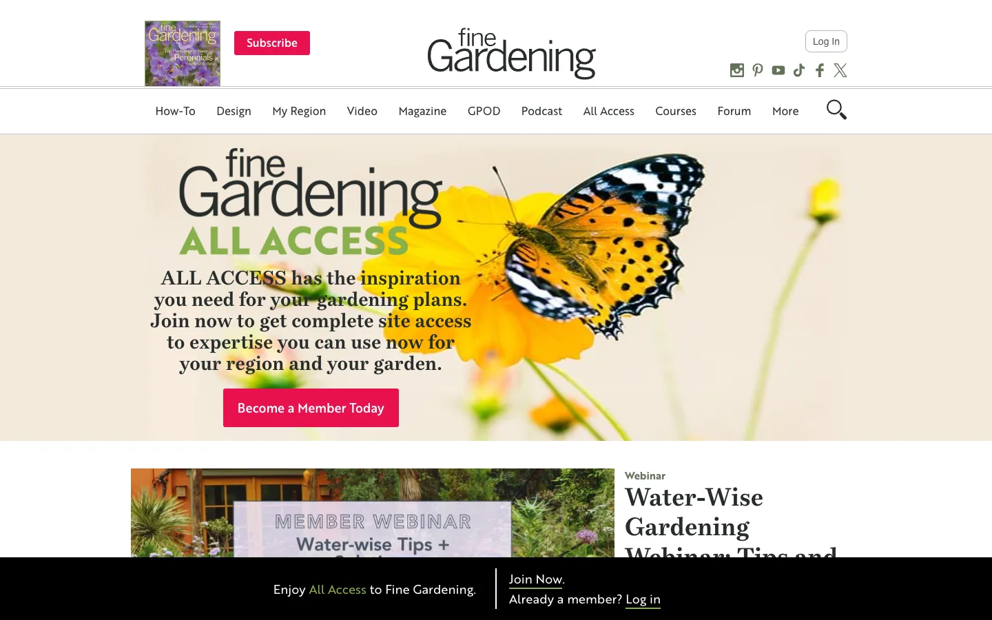 Screenshot of the Fine Gardening homepage