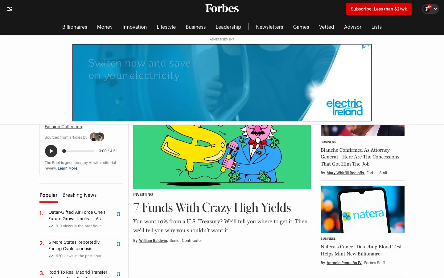 Screenshot of the Forbes Business homepage