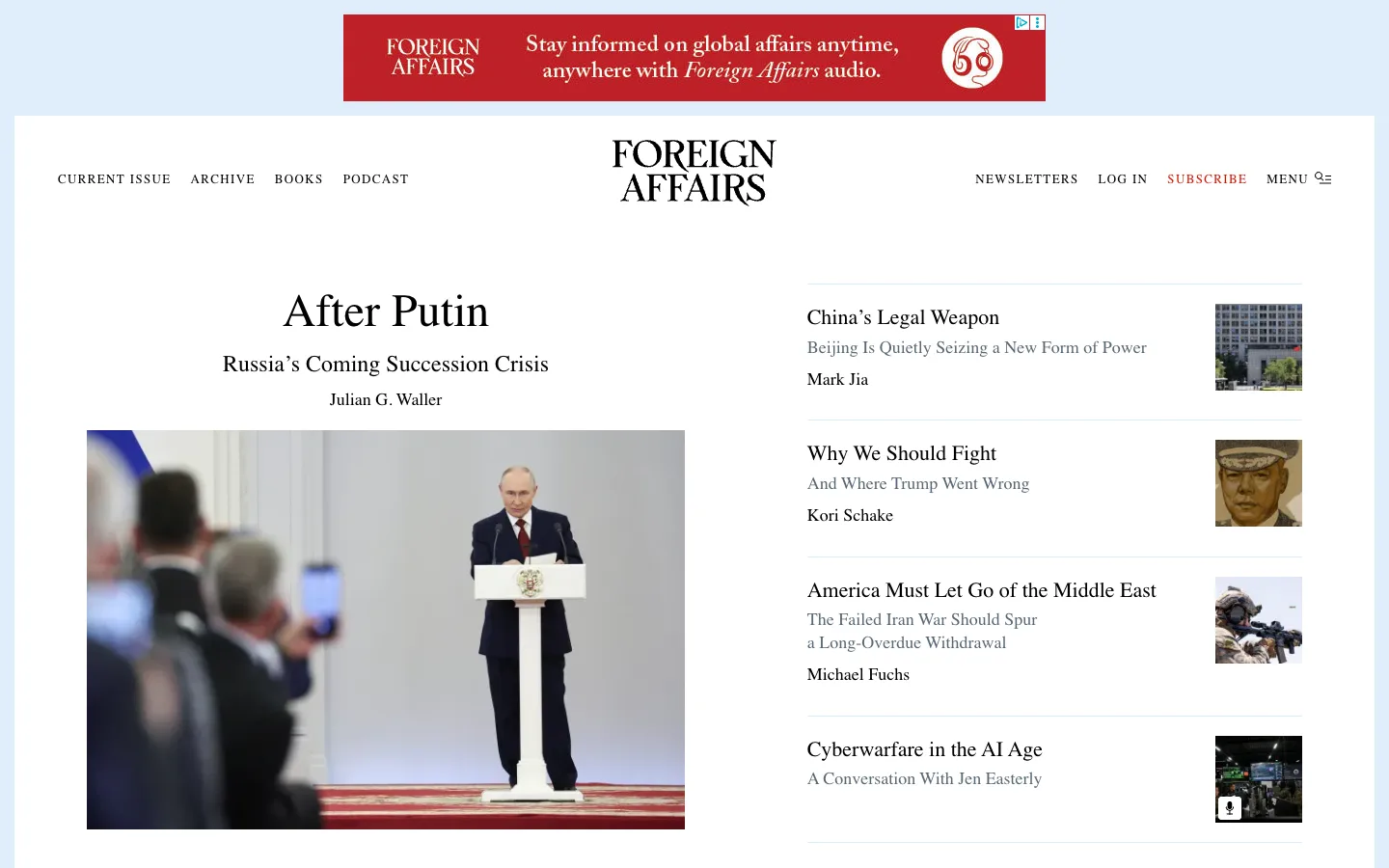 Screenshot of the Foreign Affairs homepage