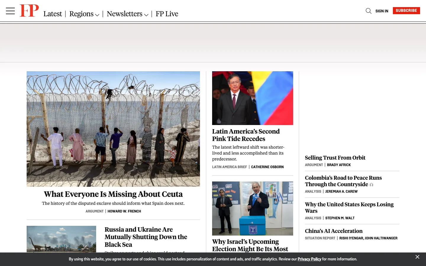 Screenshot of the Foreign Policy homepage