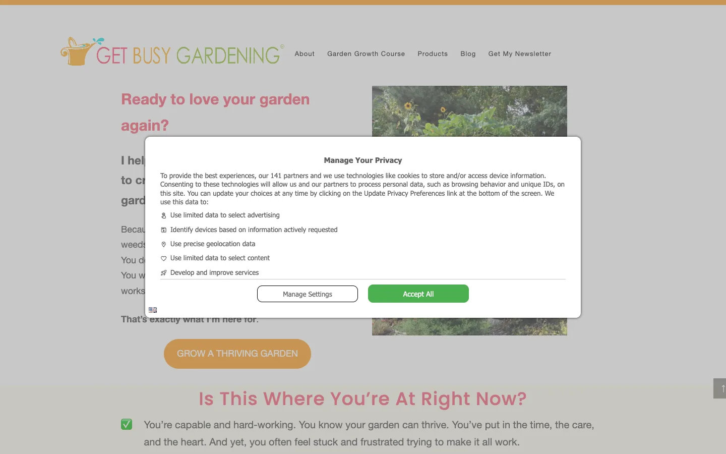 Screenshot of the Get Busy Gardening homepage