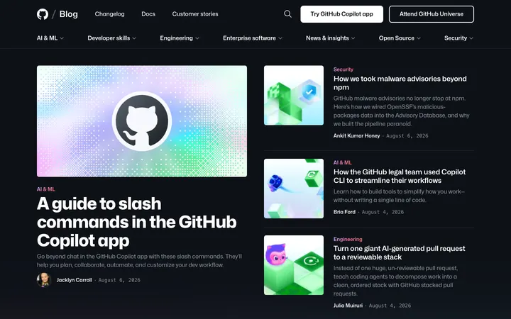 GitHub Blog homepage