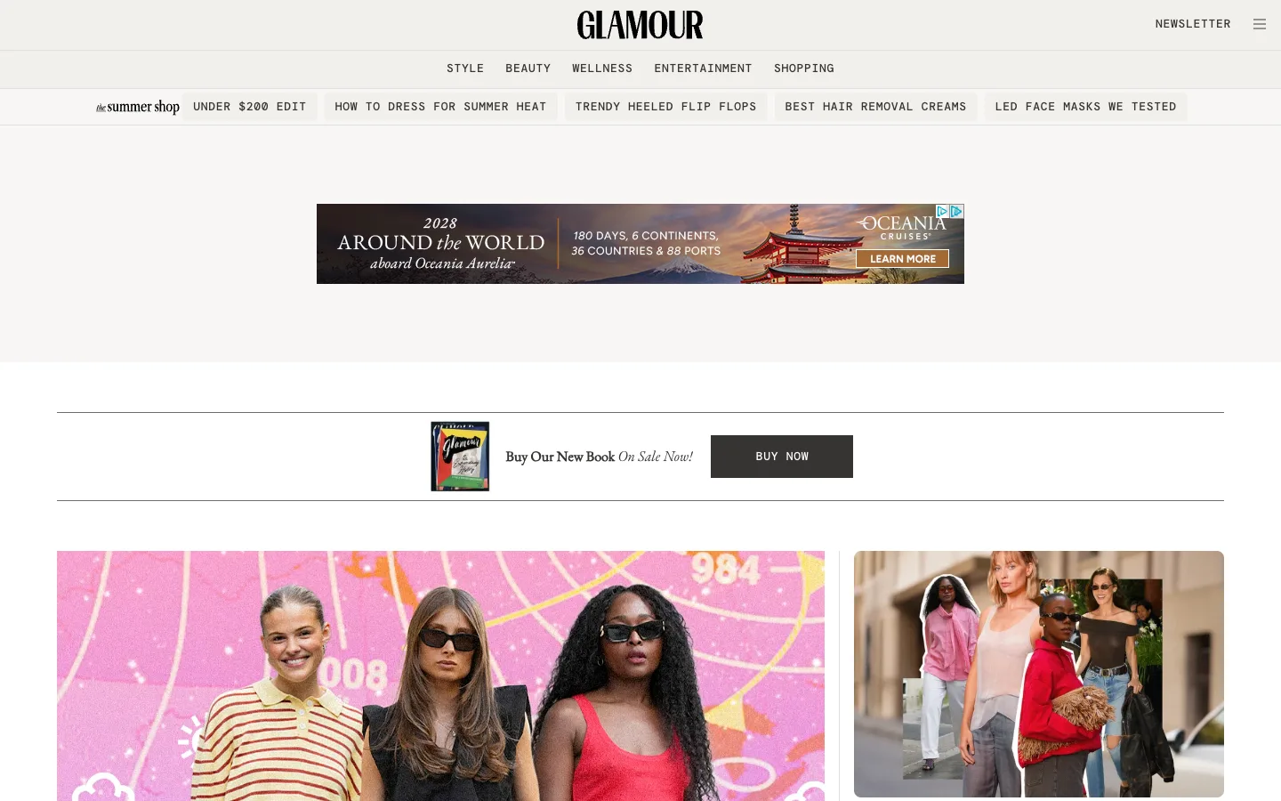 Screenshot of the Glamour homepage