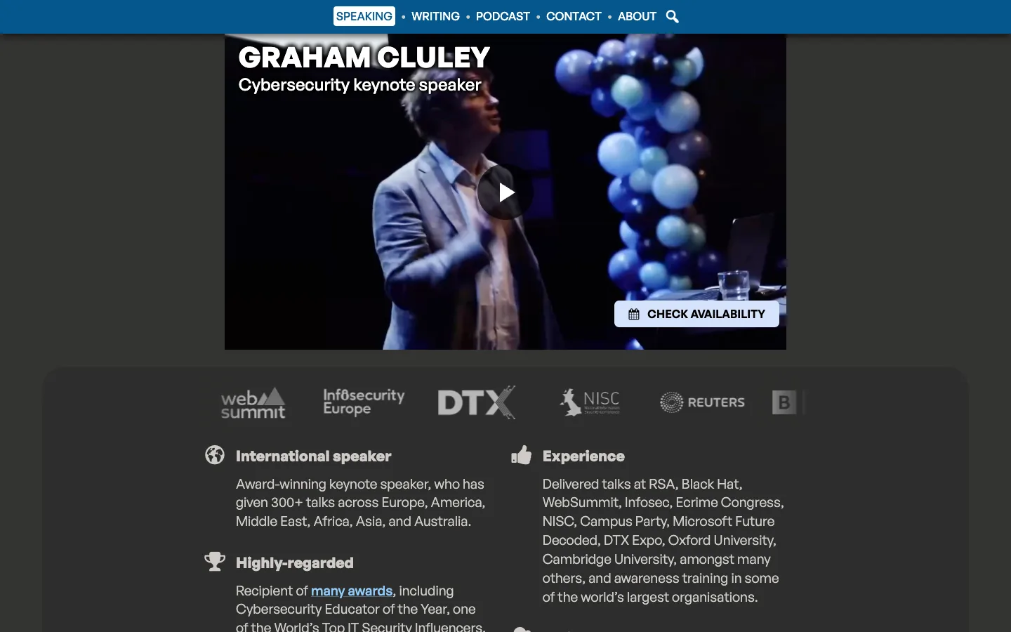 Screenshot of the Graham Cluley homepage