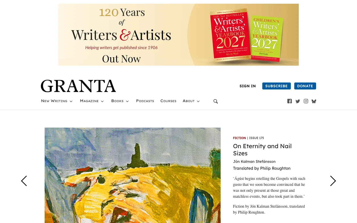 Screenshot of the Granta homepage