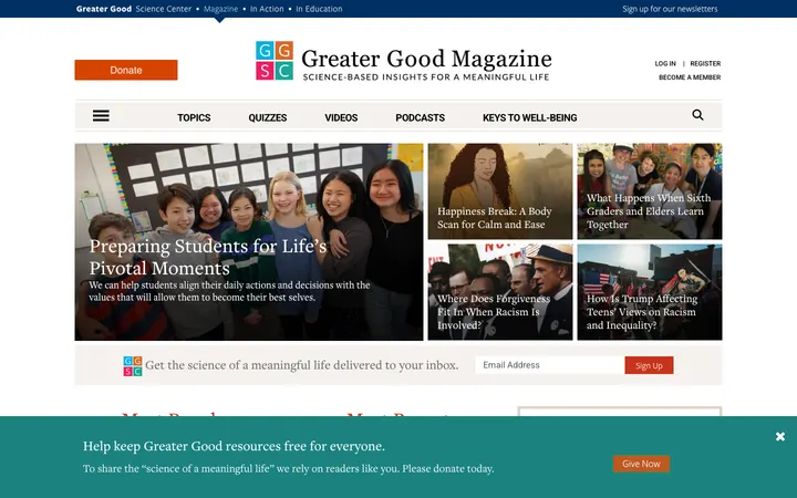 Greater Good Magazine homepage