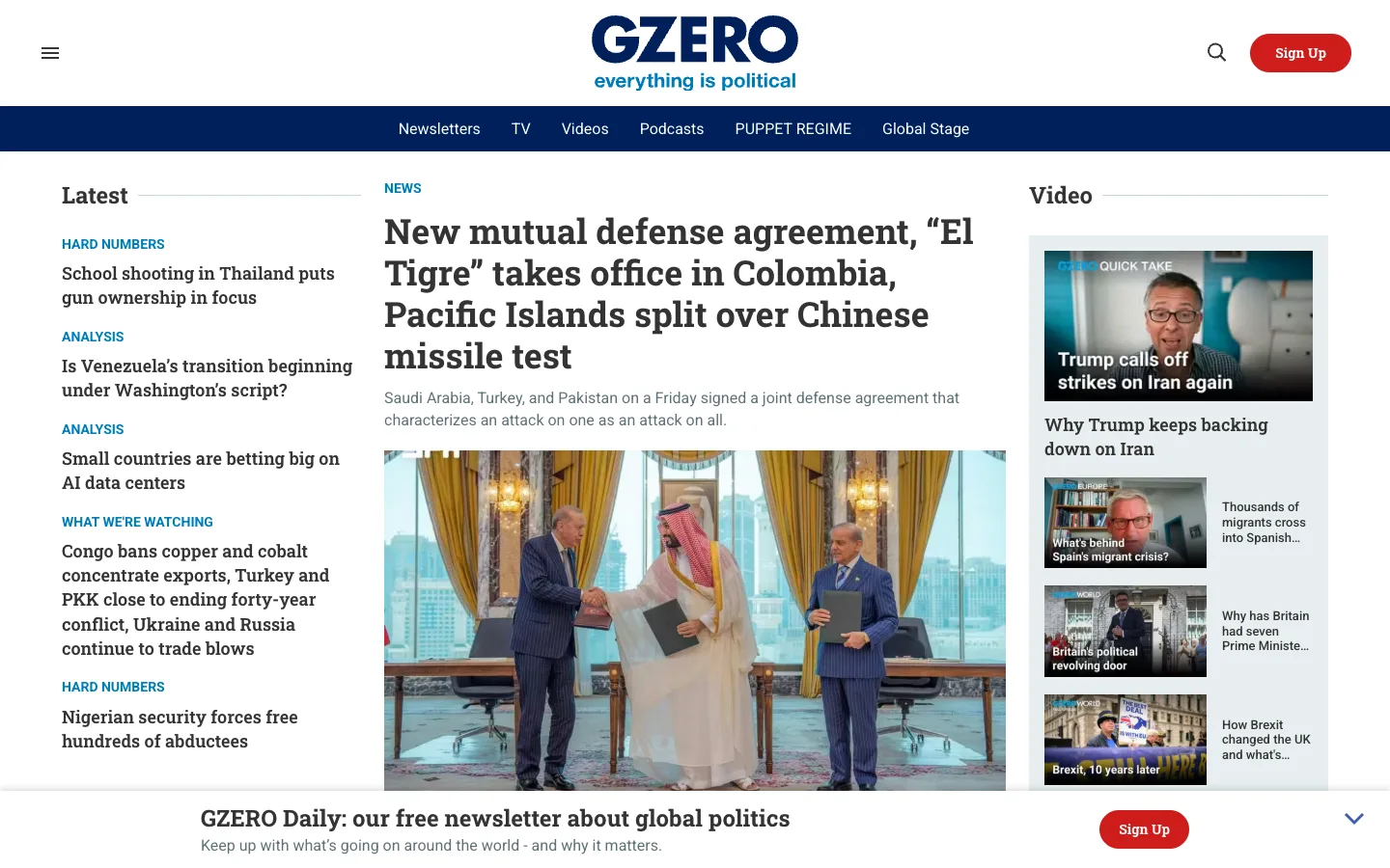 Screenshot of the GZERO Media homepage