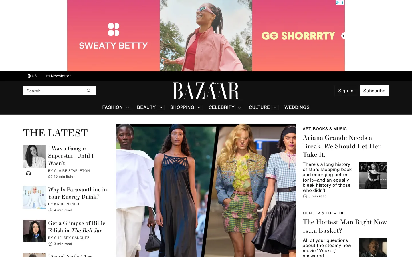 Screenshot of the Harper's Bazaar homepage
