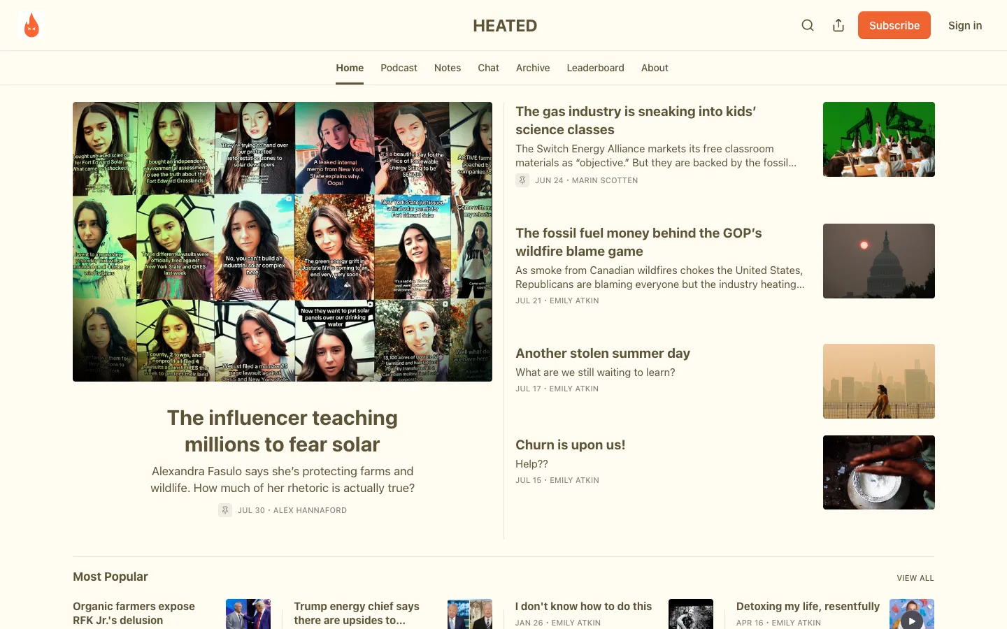 Screenshot of the HEATED homepage