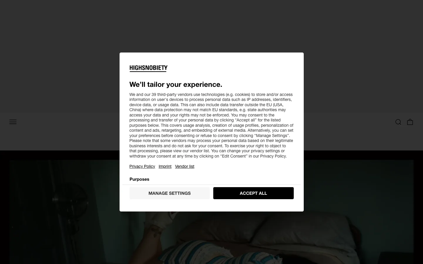 Screenshot of the Highsnobiety homepage