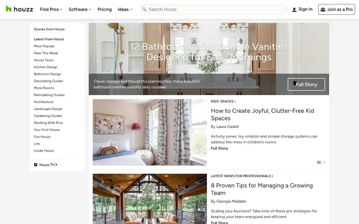 Houzz Blog homepage
