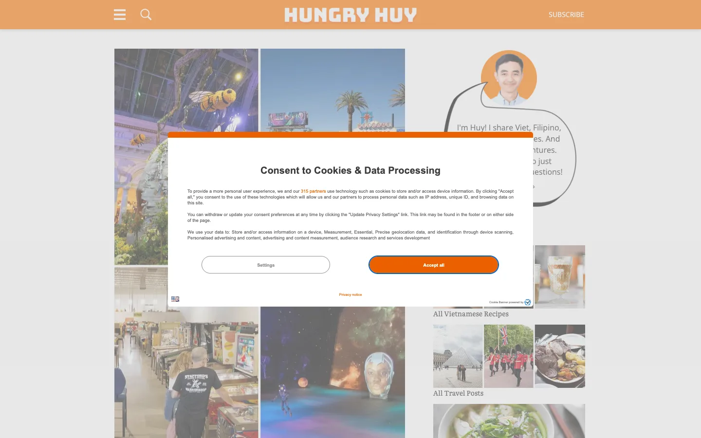 Screenshot of the Hungry Huy homepage