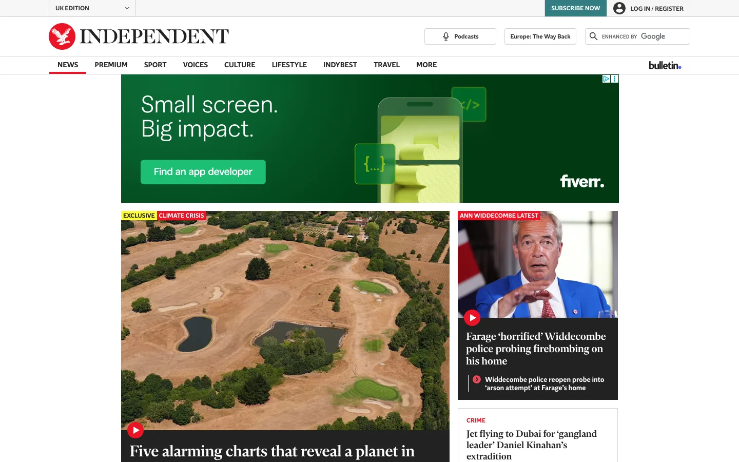 Screenshot of the The Independent homepage