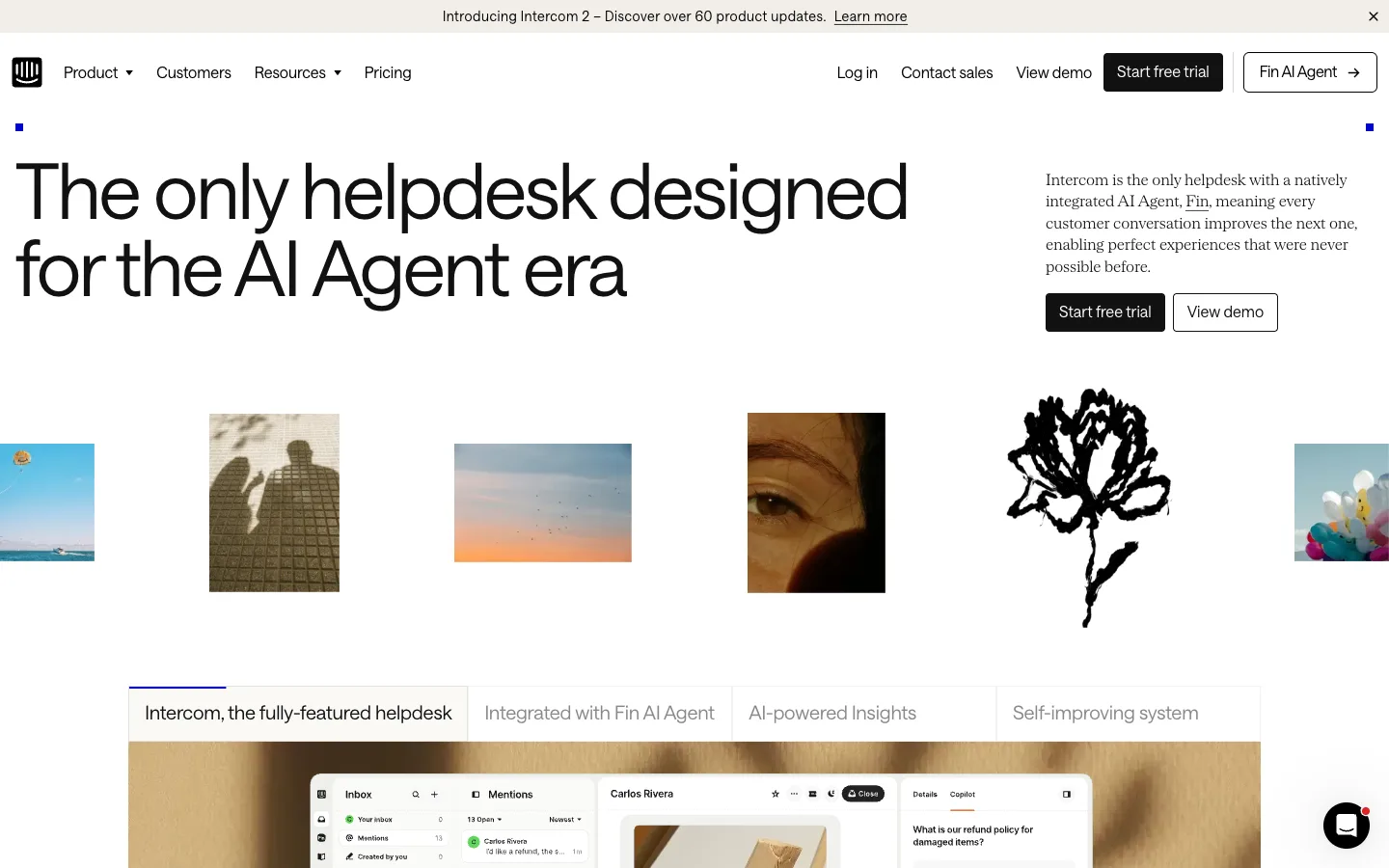 Screenshot of the Inside Intercom homepage