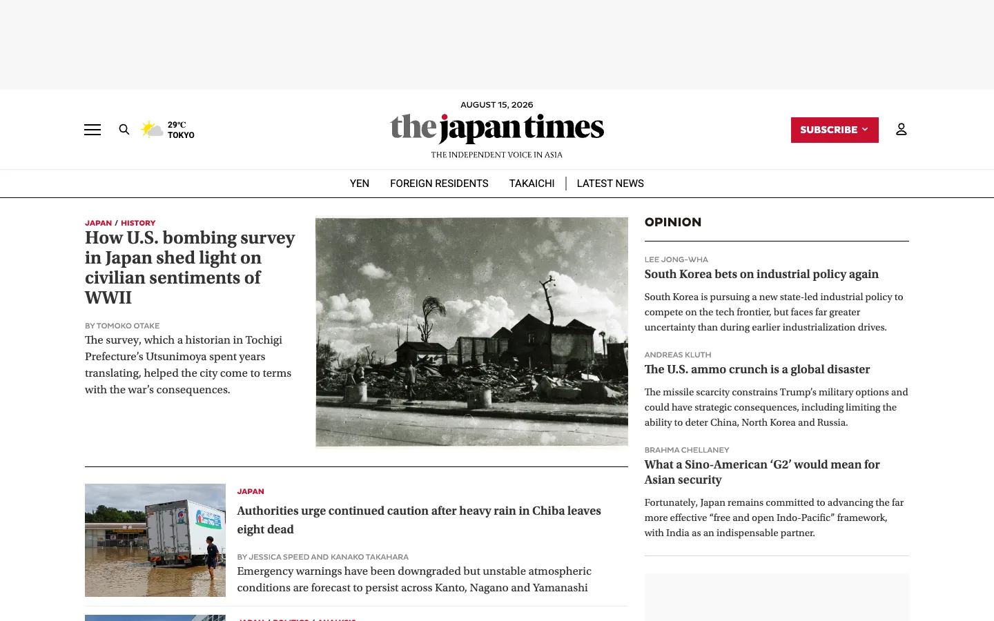 Screenshot of the The Japan Times homepage