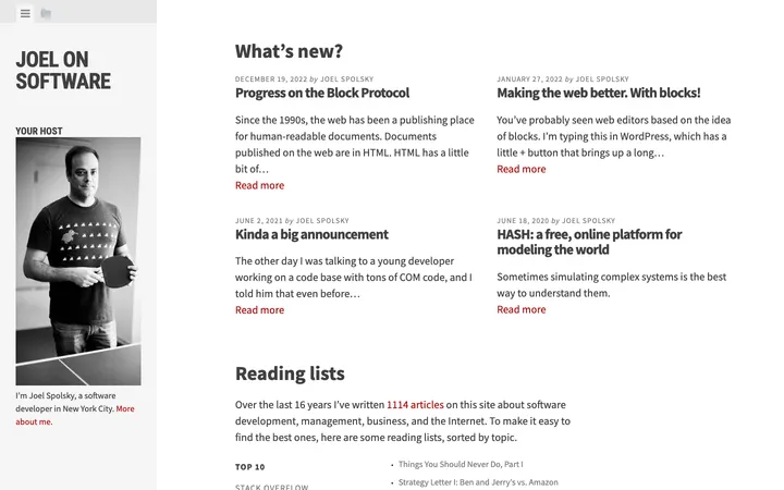 Joel on Software homepage