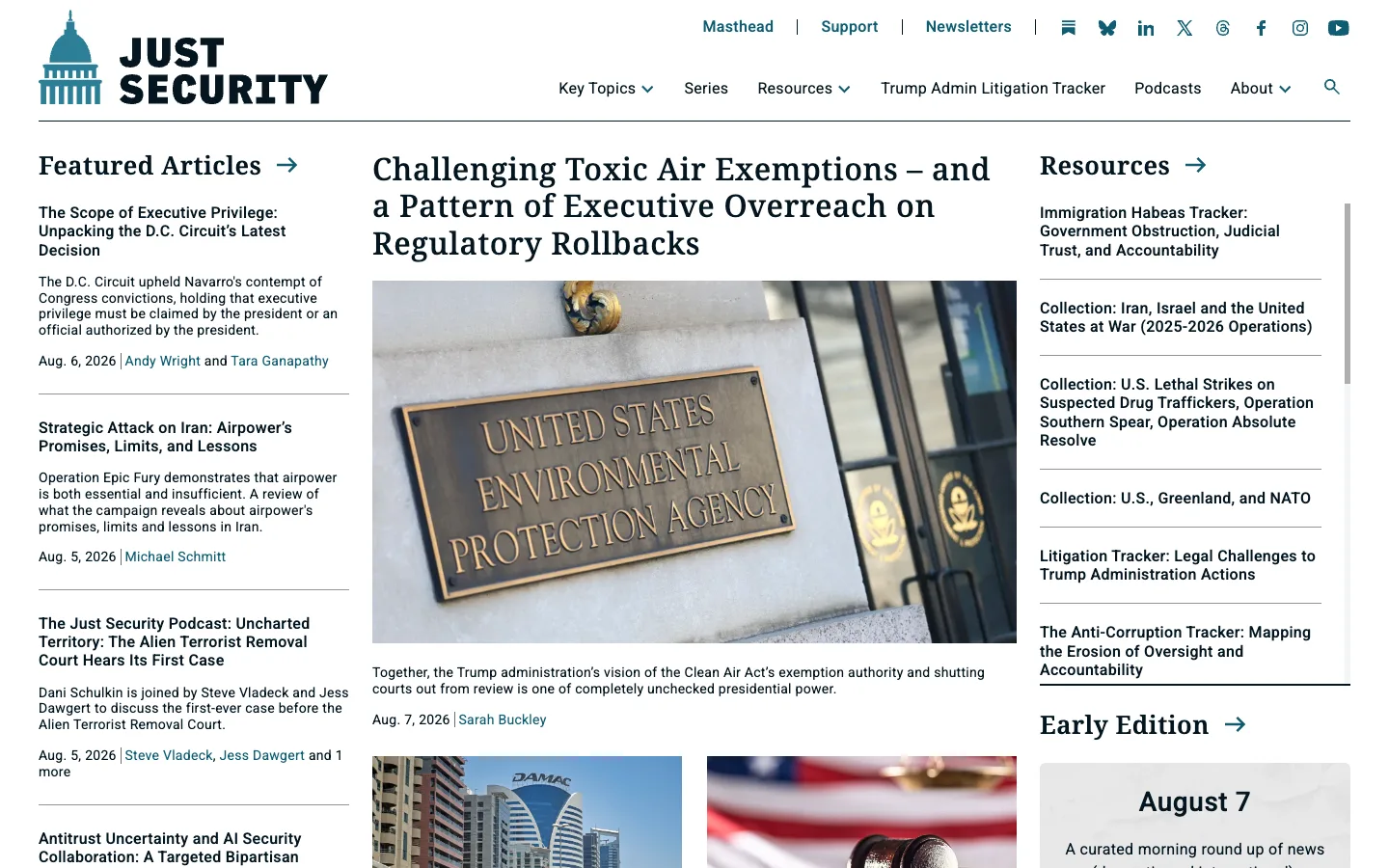 Screenshot of the Just Security homepage