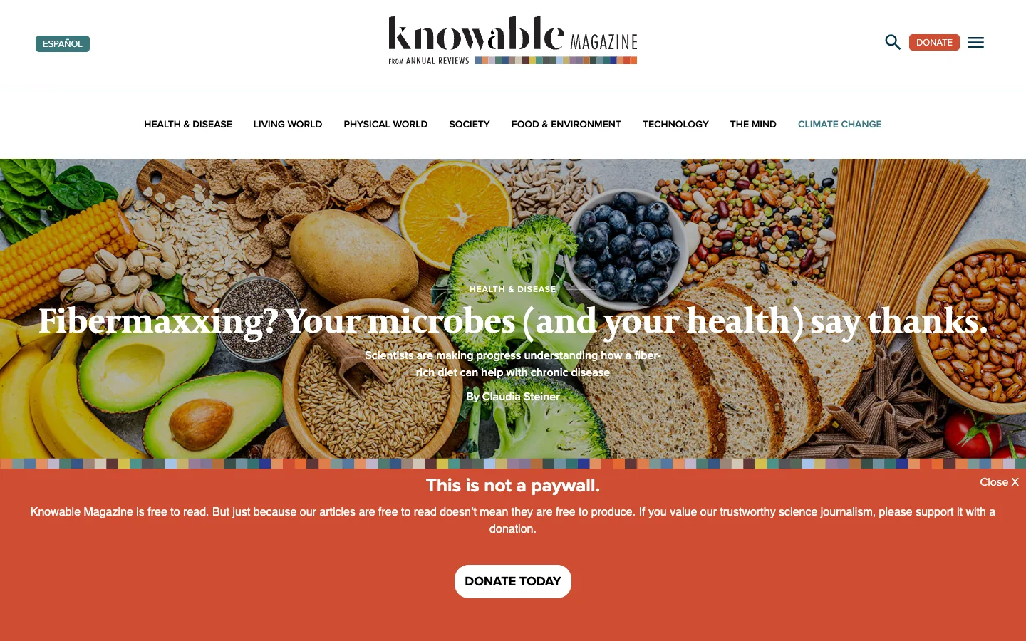 Screenshot of the Knowable Magazine homepage