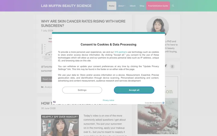 Lab Muffin Beauty Science homepage