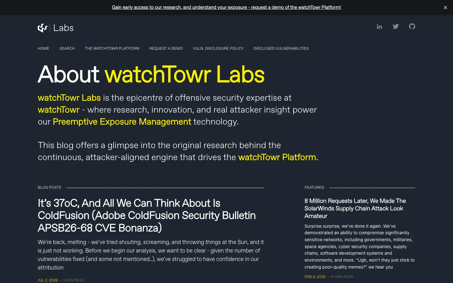 Screenshot of the watchTowr Labs homepage