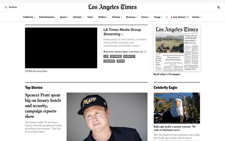 LA Times Sports homepage