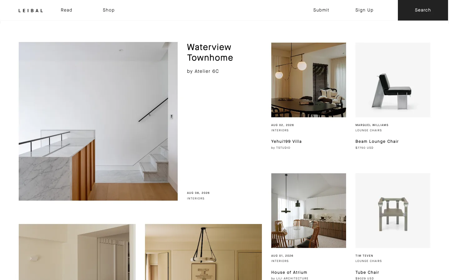 Screenshot of the Leibal homepage