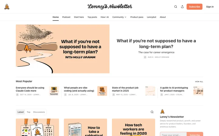 Lenny's Newsletter homepage