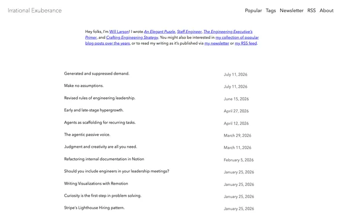 Irrational Exuberance (Will Larson) homepage