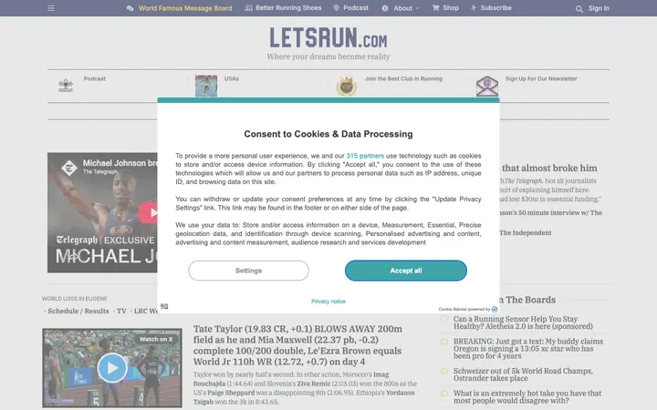 LetsRun.com homepage