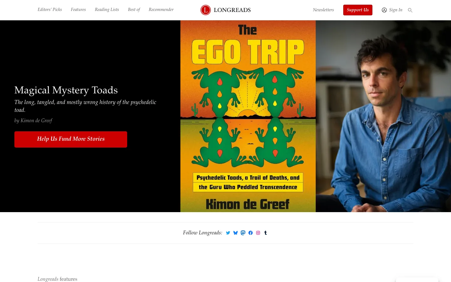 Screenshot of the Longreads homepage