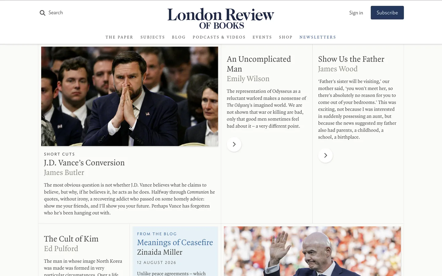 Screenshot of the London Review of Books homepage