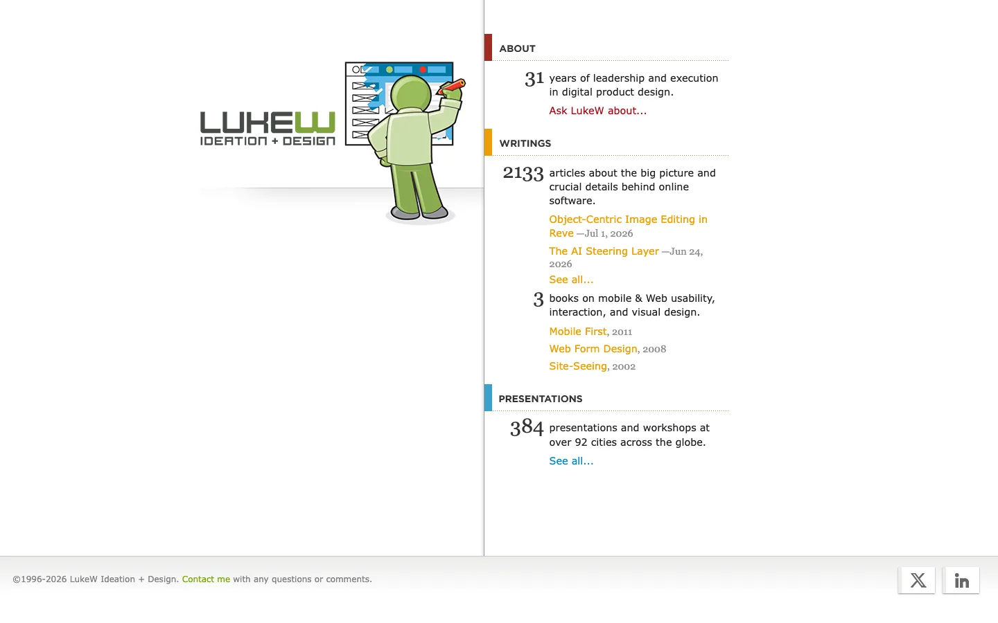 Screenshot of the LukeW (Luke Wroblewski) homepage