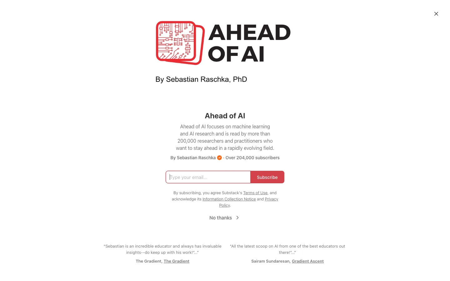 Screenshot of the Ahead of AI homepage