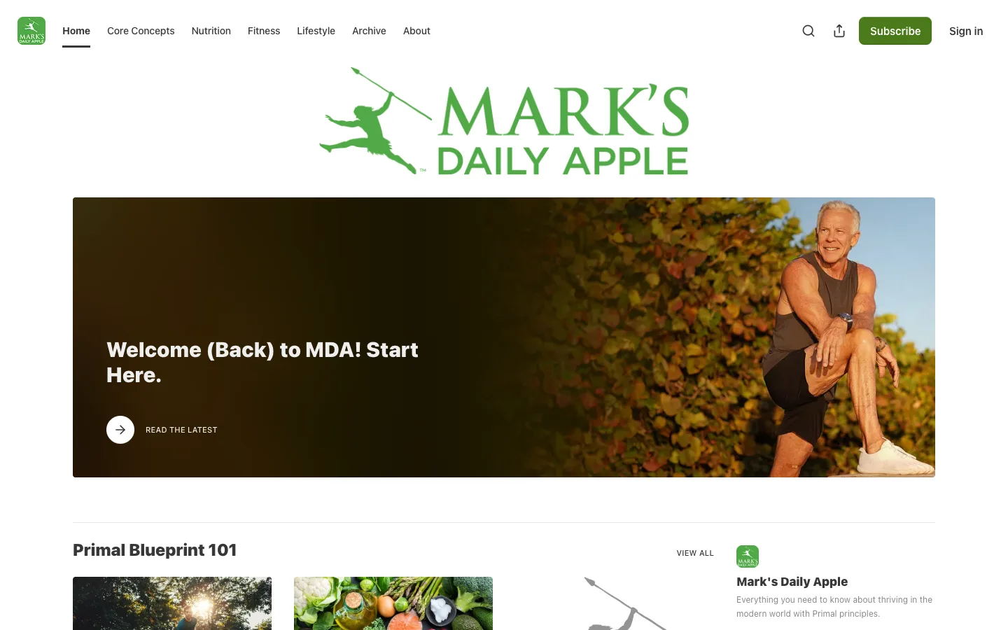 Screenshot of the Mark's Daily Apple homepage