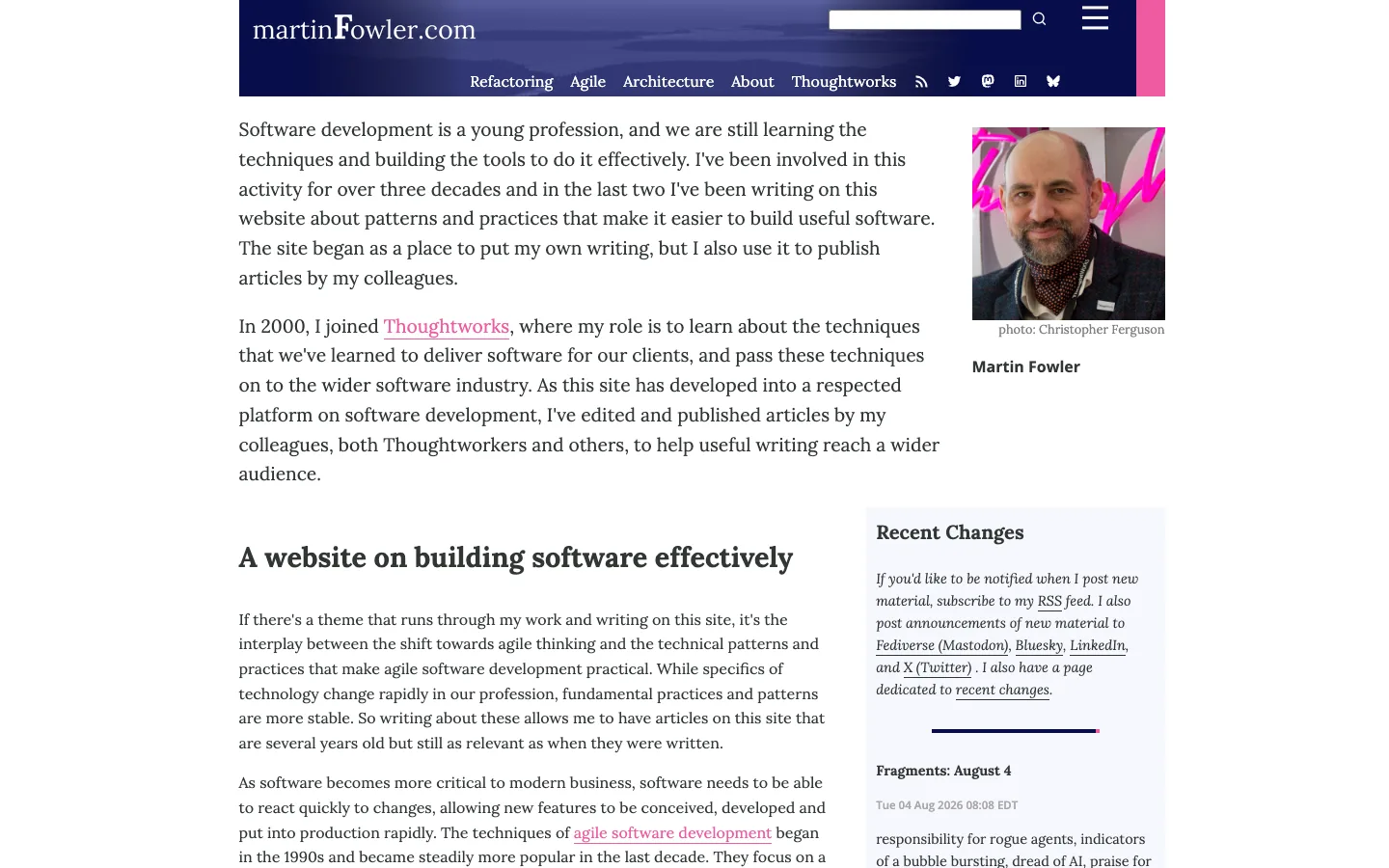 Screenshot of the Martin Fowler homepage