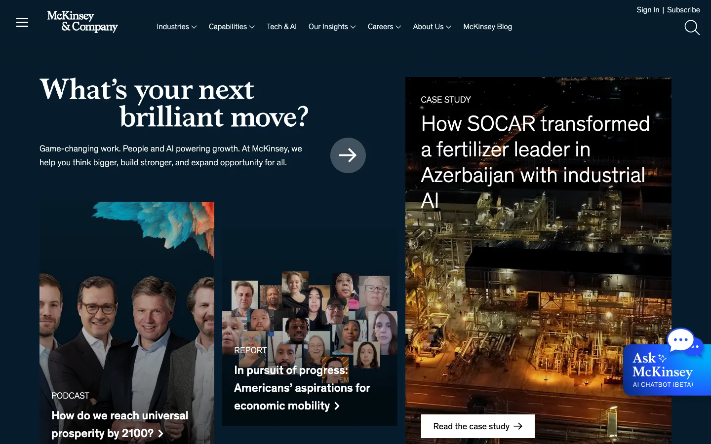 Screenshot of the McKinsey Insights homepage