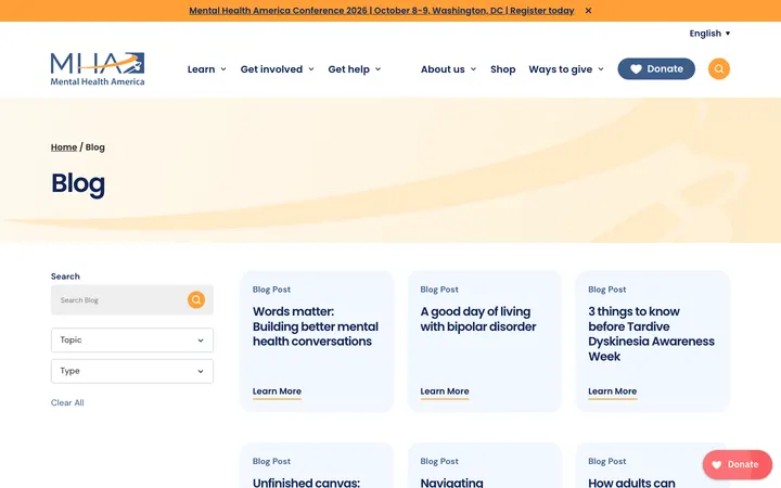 Mental Health America Blog homepage