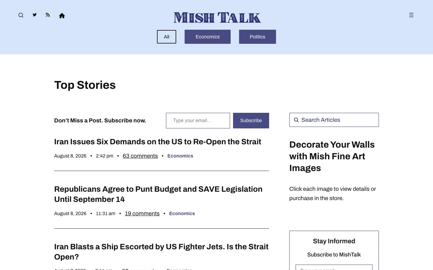 Screenshot of the MishTalk homepage