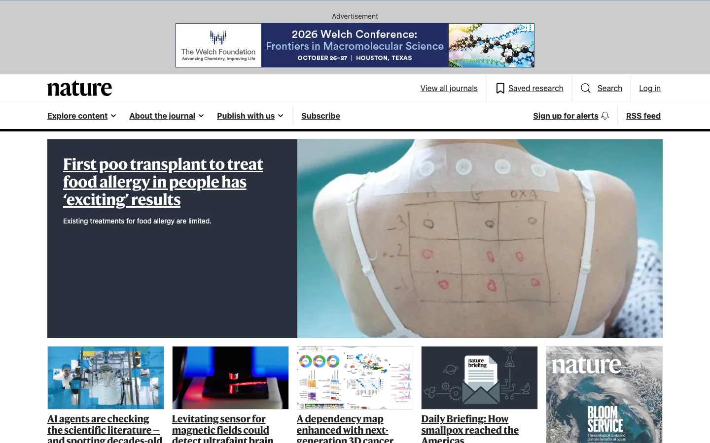 Screenshot of the Nature News homepage