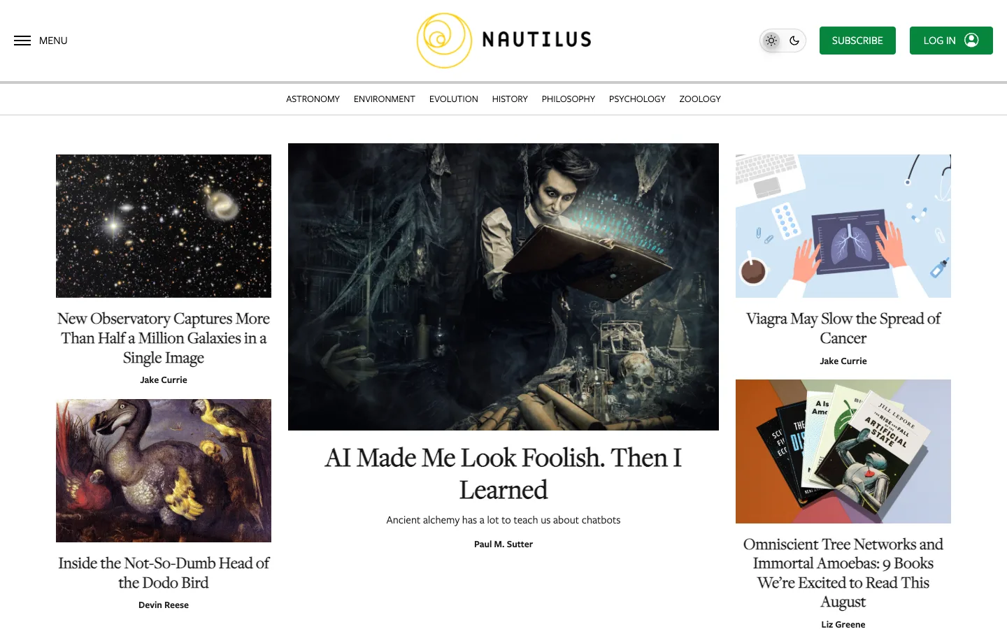 Screenshot of the Nautilus homepage
