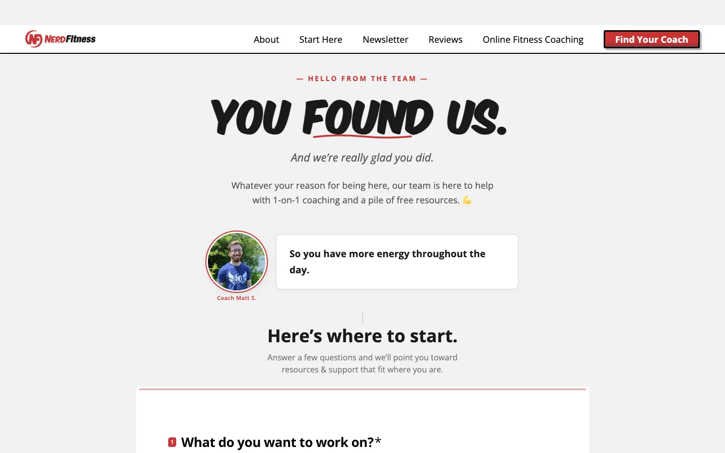 Screenshot of the Nerd Fitness homepage