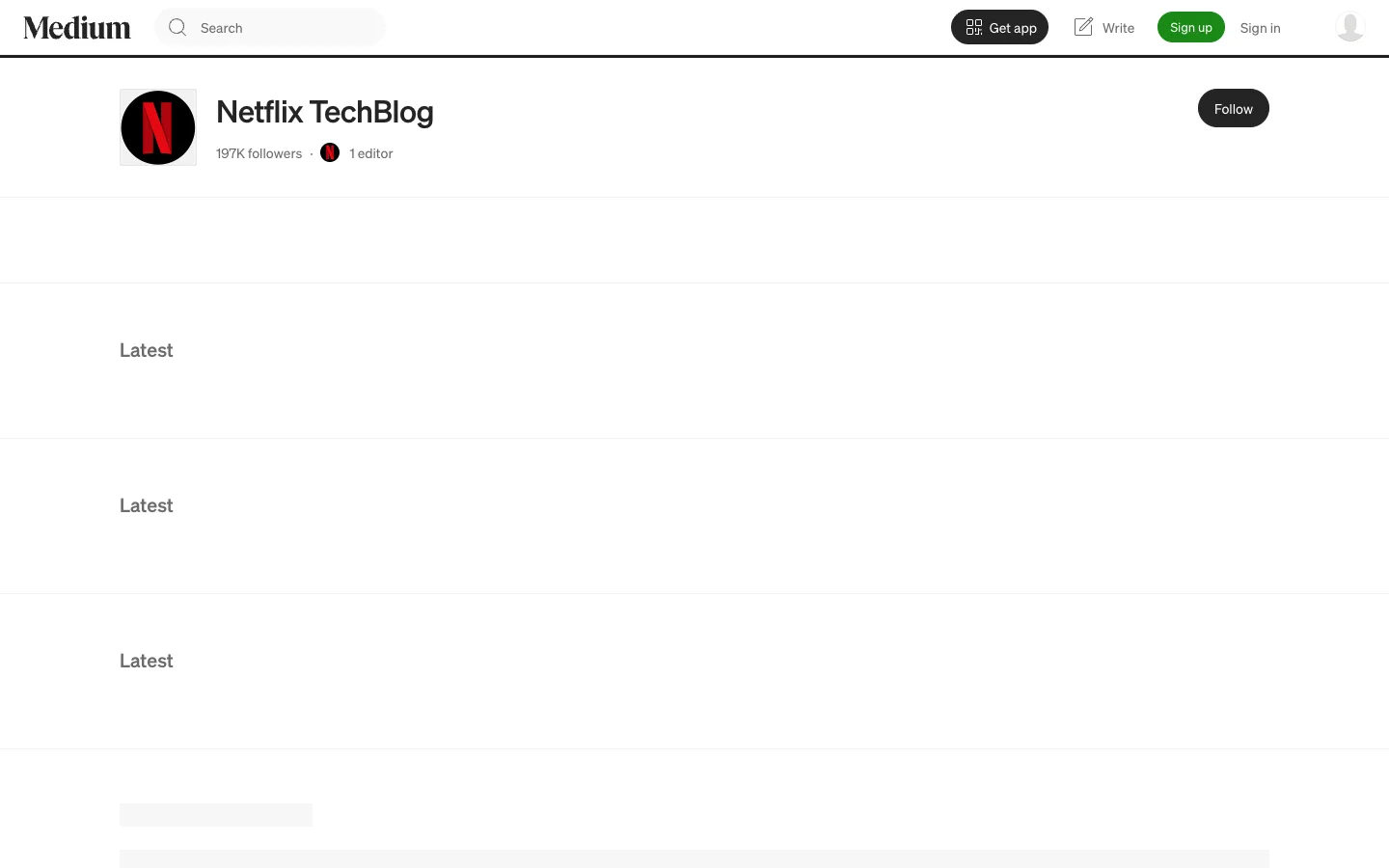 Screenshot of the Netflix Tech Blog homepage
